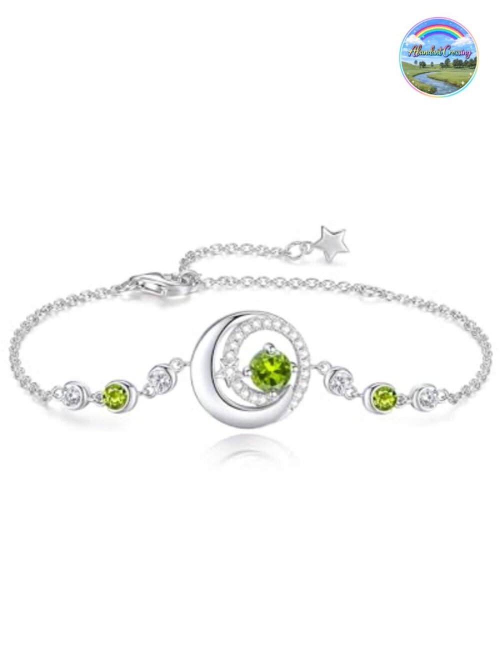 Sterling Silver Moon Star Birthstone Link Bracelet Lobster Claw Chain Jewelry
